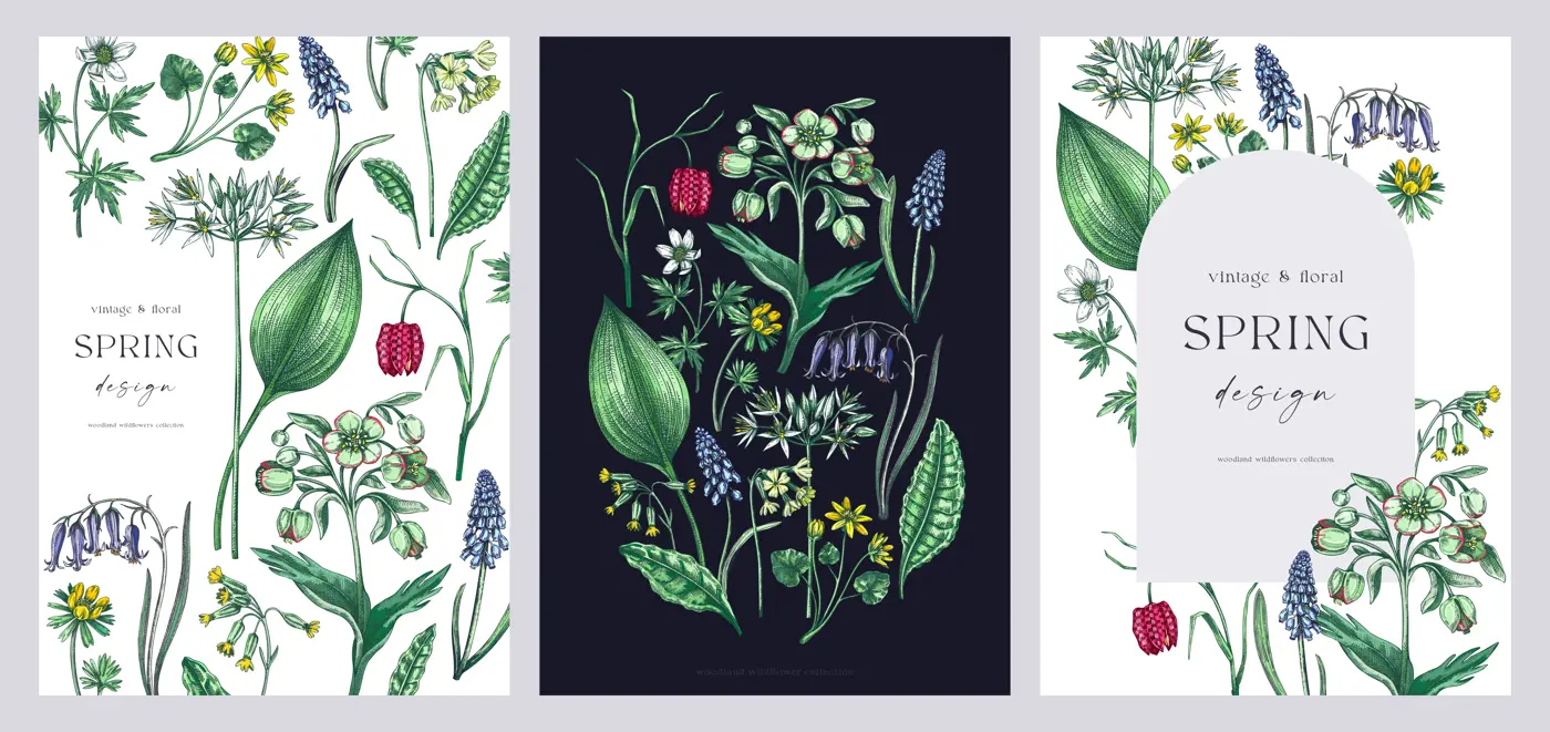 Happy spring hand drawn greeting cards set. NOT AI generated  Illustration